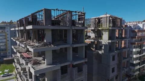 Aerial Video: Construction Progress With Workers Pouring Concrete and Cranes Stock Footage 342504093