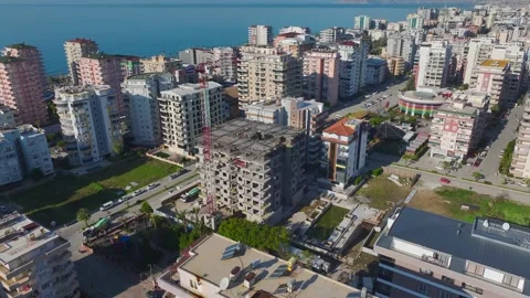 Aerial Video: Construction Workers Completing Concrete and Metal Work on a Stock Footage 342518532