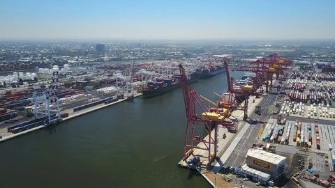 Aerial video of container terminal Stock Footage 76009383