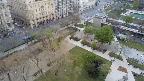 Aerial video of downtown Budapest, with St.Stephen's cathedral in background. Stock Footage