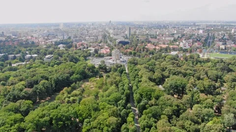 Aerial video drone of Arc de Triomphe in Bucharest from above, arc de Stock Footage 187482642