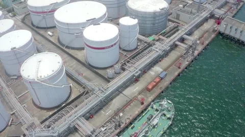 Aerial video of Drone point of view around working Oil refinery and gas ind.. Stock Footage 256672691