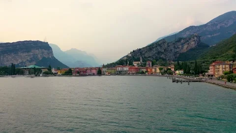Aerial video with drone, view of the Torbole a small town on Lake Garda, Ital Stock Footage 130494016