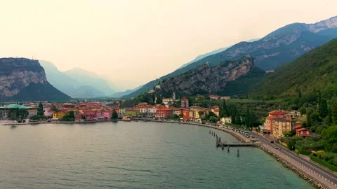 Aerial video with drone, view of the Torbole a small town on Lake Garda, Ital Video stock 130494447