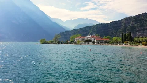 Aerial video with drone, view of the Torbole a small town on Lake Garda, Ital Stock Footage 131984437