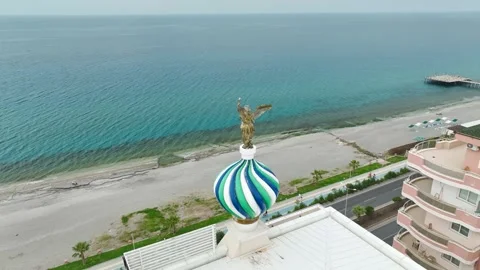 Aerial Video of Elegant Beach Complex with Family Pools Stock Footage 343007060