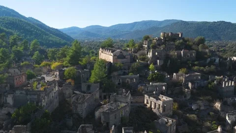 Aerial Video empty abandoned town Kayakoy Turkey drone shot 库存影片 341281953