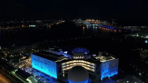 Aerial video establishing shot Frost Museum of Science Miami Stock Footage