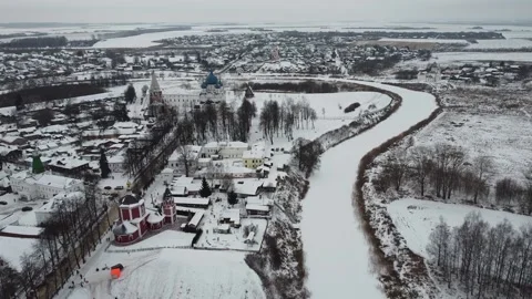 Aerial video filming of the old Russian city of Suzdal Stock Footage