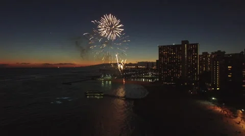 Aerial Video of fireworks in Waikiki  Stock Footage