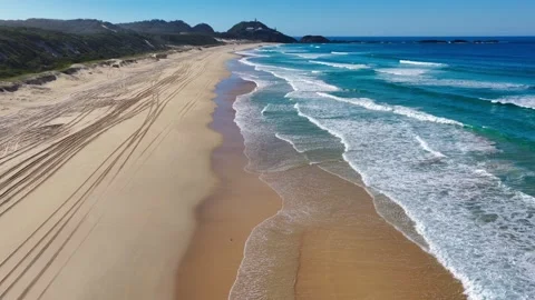 Aerial video flying over Lighthouse Beach, Seal Rocks Stock Footage 340326609