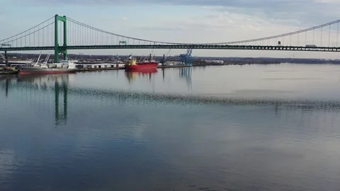 Aerial Video Flying  Towards Walt Whitman Bridge Philadelphia Video stock 107076953