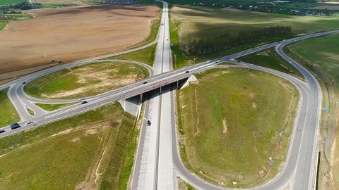 Aerial video: flyover the complex road junction. Stock Footage 75562558