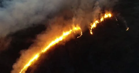 Aerial video of a forest fire during dusk 스톡 동영상 246813601