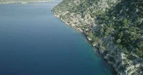 Aerial Video Forward Along Kekova Island Coast Clear Mediterranean Water Turkey Stock Footage 87948162