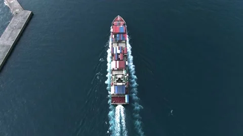 Aerial video of a freighter preparing to enter the port Stock Footage 144770271