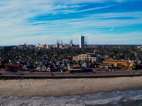 Aerial video of Galveston beach, Galveston, Texas Stock Footage