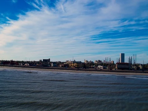 Aerial video of Galveston beach, Galveston, Texas Stock Footage