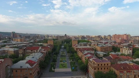 Aerial Video glide back from the Opera House in Yerevan, Armenia Video stock 73418114