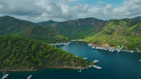 Aerial Video of Gocek Harbor Full of Boats and Yachts Stock Footage 344569352