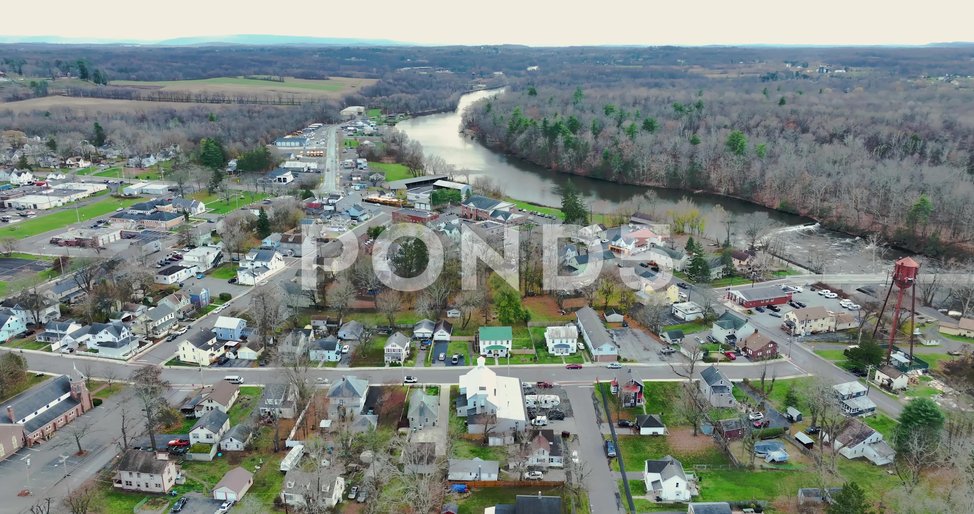 Aerial video of the hamlet of Wallkill, Town of Shawangunk, NY, USA