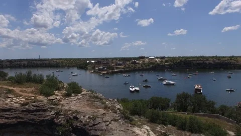 Aerial video of Hell's Gate on Possum Kingdom Lake. Stockbeeldmateriaal 85676026