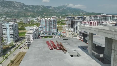 Aerial Video of Housing Block Tower in Early Build Stage Stock Footage 343264237