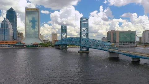 Aerial video Jacksonville Florida including St Johns River and John Aslop Bri Stock Footage