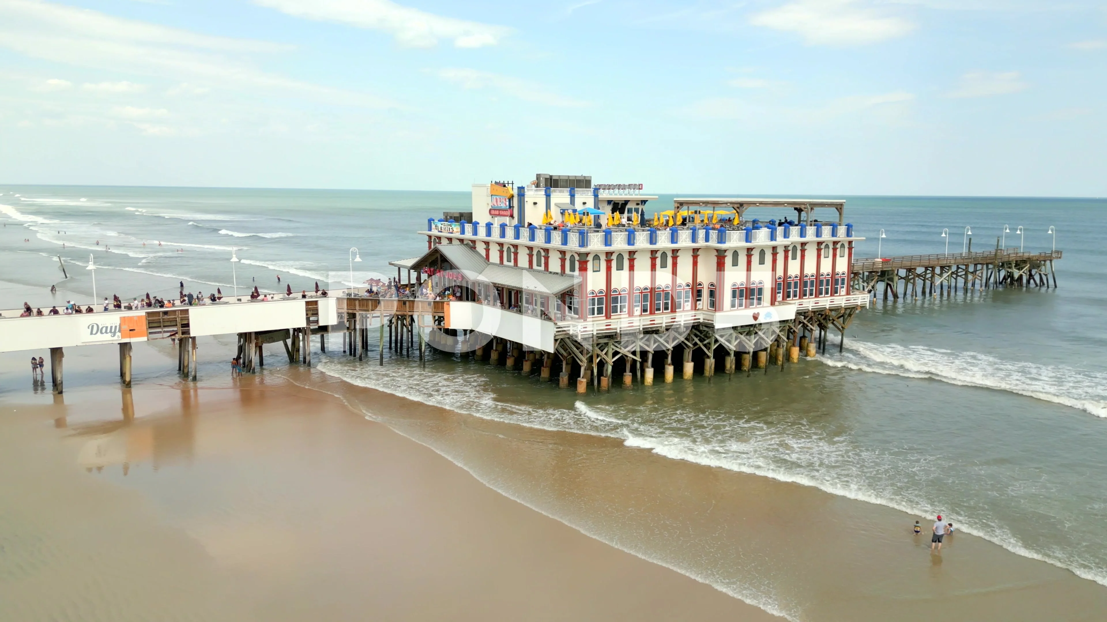 Aerial video Joes Crab Shack at Daytona Beach Main Street Pier