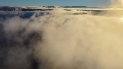 Aerial video of Lake Keepit Dam blanketed by morning fog Stock Footage 340521375
