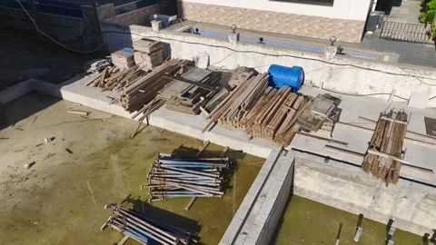 Aerial Video of a Large Construction Project With Concrete Pouring, Structural Stock Footage 301375814