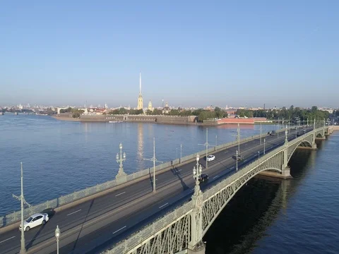 Aerial video of the Liteyny Bridge over the river Neva Stock Footage 80726979