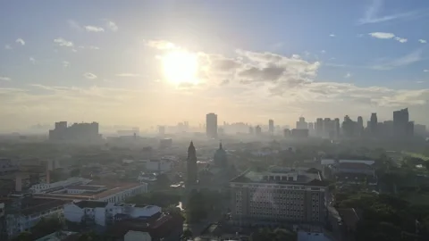 Aerial Video of Manila Cathedral and Intramuros in Manila Philippines Stock Footage