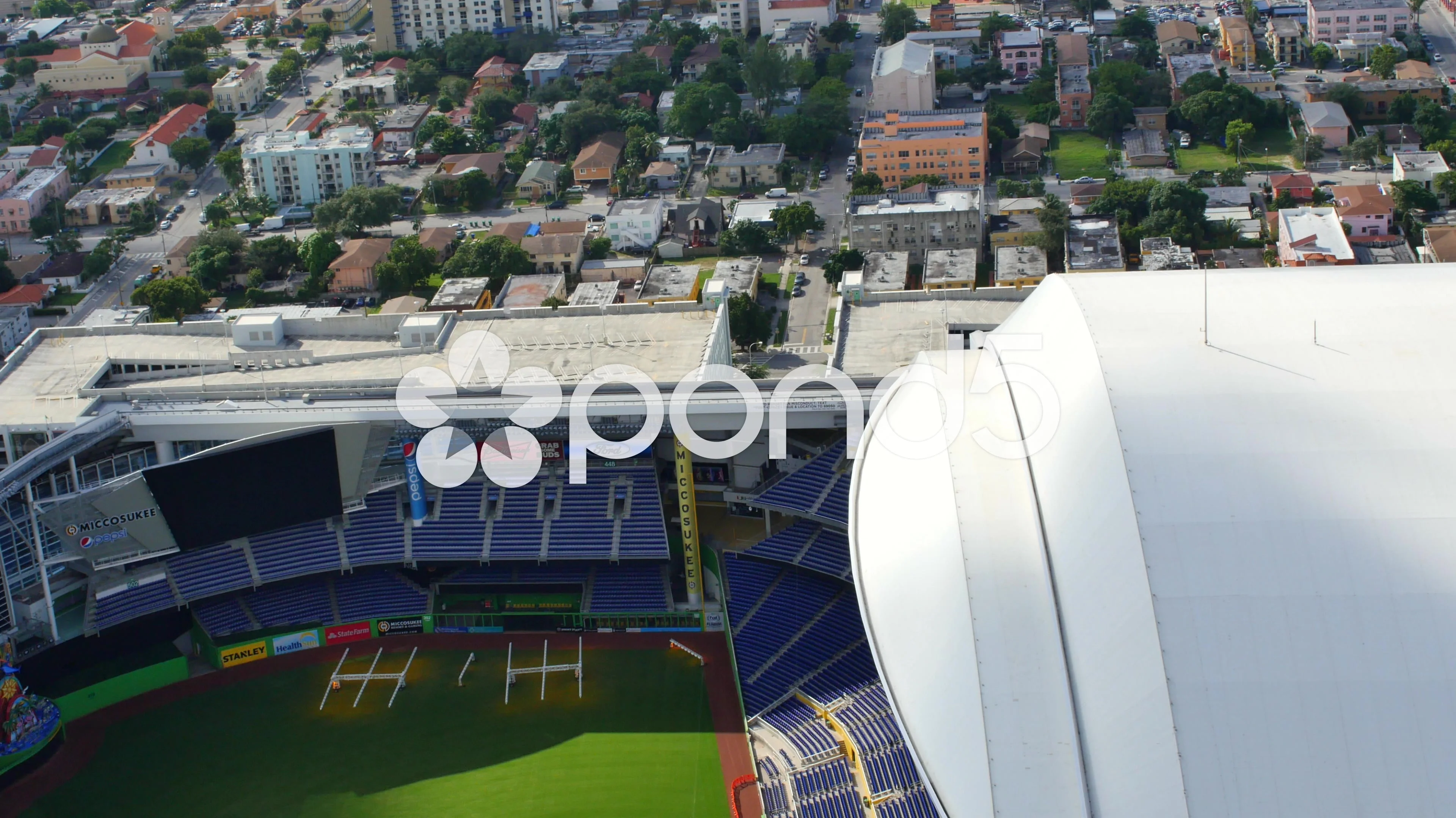 Aerial shot of Marlins Park Stadium roof, Stock Video