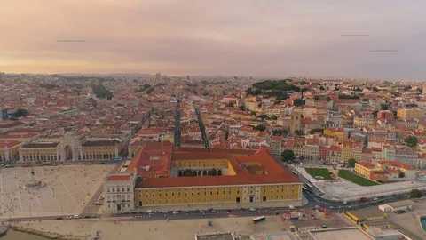 Aerial video in motion of sunset Commerce square, Lisbon, Portugal 4K drone 스톡 동영상 84578839