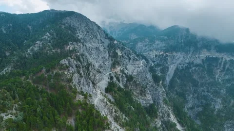 Aerial Video of Mountain Cliffs with Pine Tree Forests Stock Footage 334114969