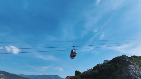 Aerial Video of a Mountain Funicular Making Its Way Upward, With the City and a Stock Footage 301384216