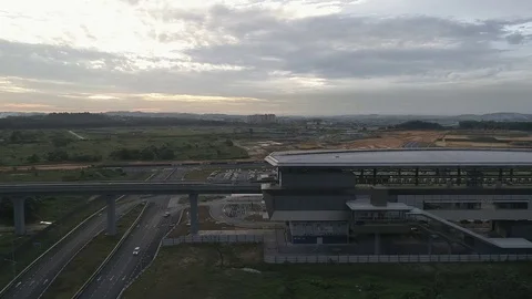 Aerial Video of MRT Kwasa Sentral during sunset Stock Footage 81264458
