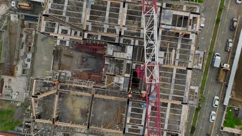 Aerial Video of Multi Floor Housing Construction with Crane Stock Footage 343322315