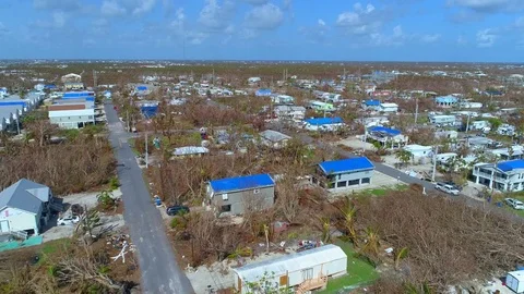 Aerial video neighborhood destroyed Hurricane Irma 4k Stock Footage
