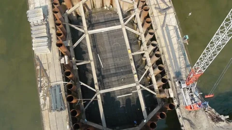 Aerial video of the new bridge construction. Stock Footage 51137028