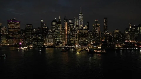 Aerial Video of New York City Skyline 4K Nyc at night Stock Footage