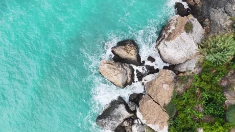 Aerial Video Ocean Patterns Forming Around Coastal Rocks from Above Video stock 341073987