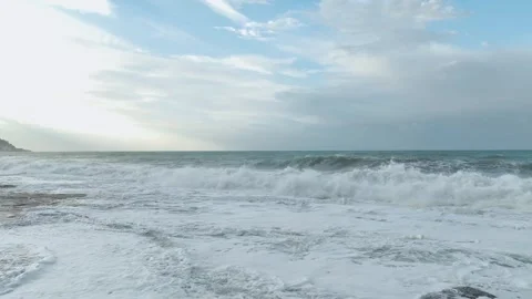 Aerial Video: Ocean storm transforms the coastline with massive waves and Stock-Footage 300900742
