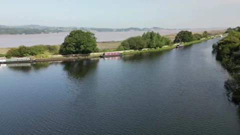 Aerial video over Sharpness Marina Berkeley UK Stock Footage 280295313
