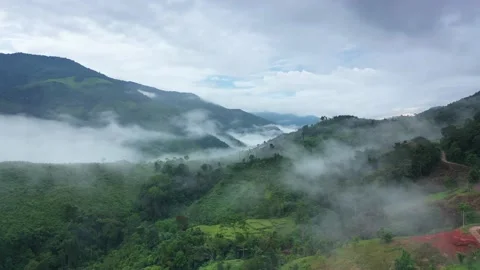 Aerial video over valley surrounded by mountains  Stock-Footage 146901593