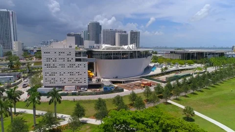 Aerial video Phillip and Patricia Frost Museum of Science 4k Stock Footage