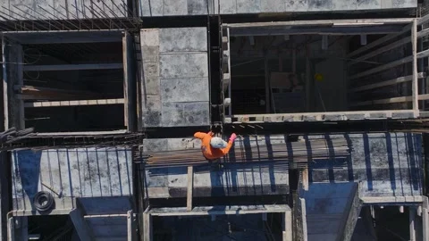 Aerial Video of Rebar Mesh Patterns Creating Strong Foundation Stock Footage 343372280