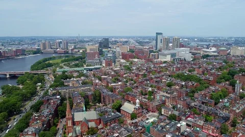 Aerial video red brick architecture Boston MA 4k Stock Footage