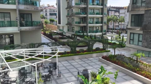 Aerial Video Residential Complex with Central Garden and Pathways Stock Footage 341333240
